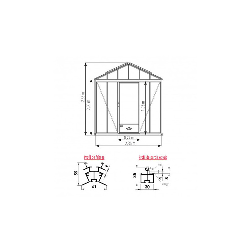 Plan Serre Luxia rétro Largeur 2.36m