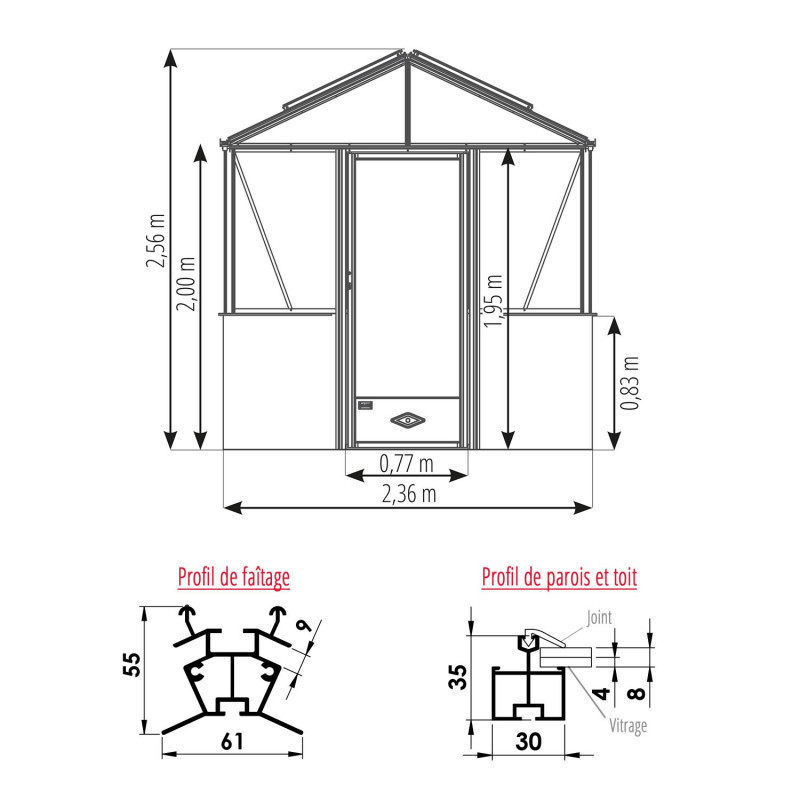 Plan Serre LUXIA Sur Muret Largeur 2.36 m