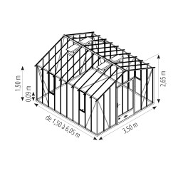 Serre AUTHENTIQUE largeur 3,50m sur base aluminium