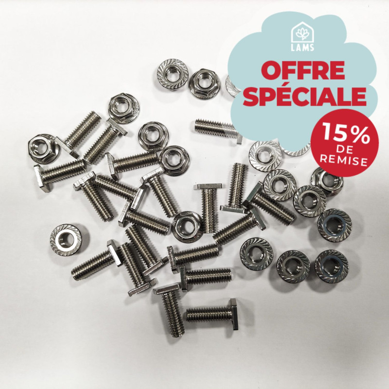 Lot de 100 vis M6x12mm (50x tête marteau + 50x tête H) + 100 écrous